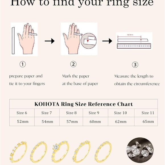 Trendy 5PCS Non-Tarnish Gold Stacking Rings with Cubic Zirconia - Size 6-10 - Picture 4 of 6